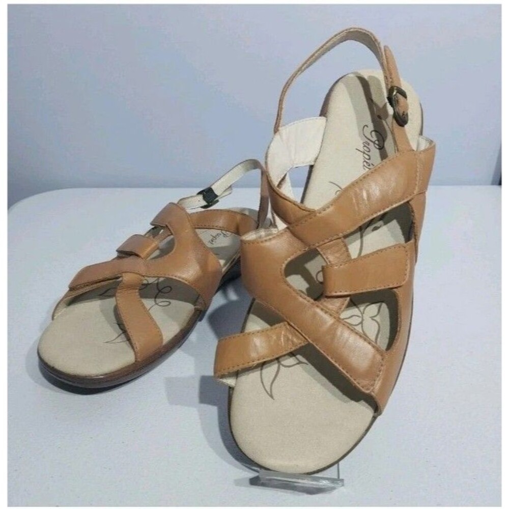 Propet Womens Leather Slingback Sandals Brown Adjustable Comfort Shoes 9.5